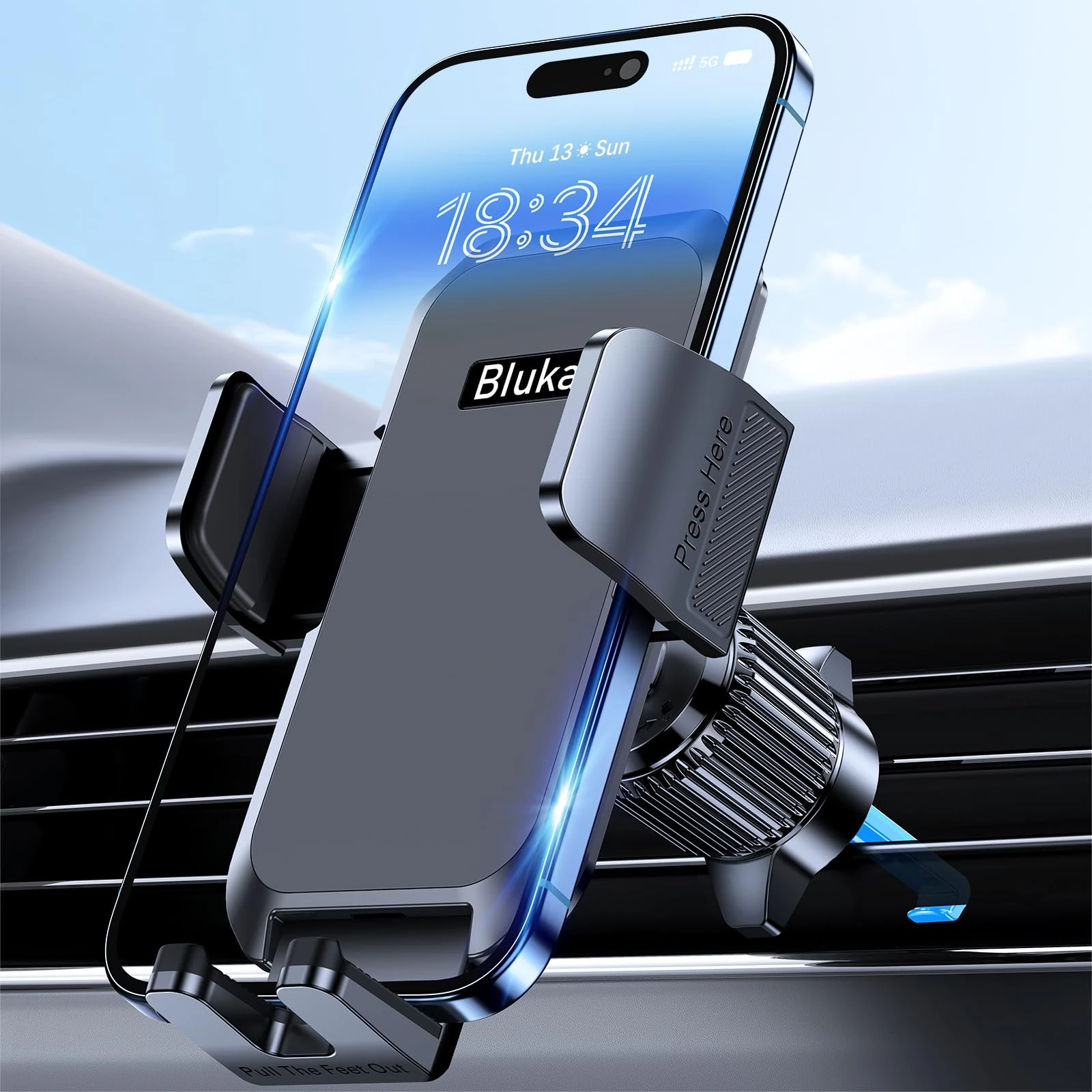 Blukar Car Phone Holder, Air Vent Car Phone Mount Cradle for Car 360° Rotation [Upgraded Ultra Stable Hook Clip] - One Button Release Function for iPhone, Galaxy All 4.0''-7.0'' Phones