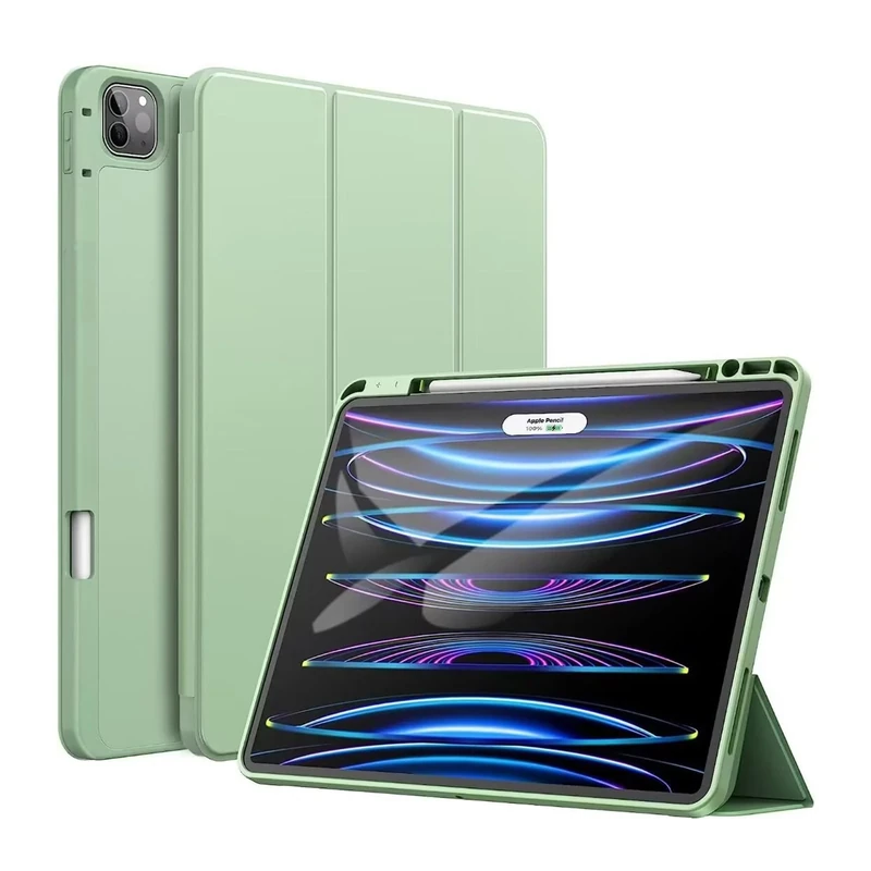 FSCOVER Case for iPad Air 13 inch(M3/M2,2025/2024),iPad Pro 12.9 inch(6th/5th/4th/3rd Gen,2022/2021/2020/2018) with Pencil Holder & Pencil Charging,Soft TPU Back Shell Stand with Auto Sleep/Wake,Green
