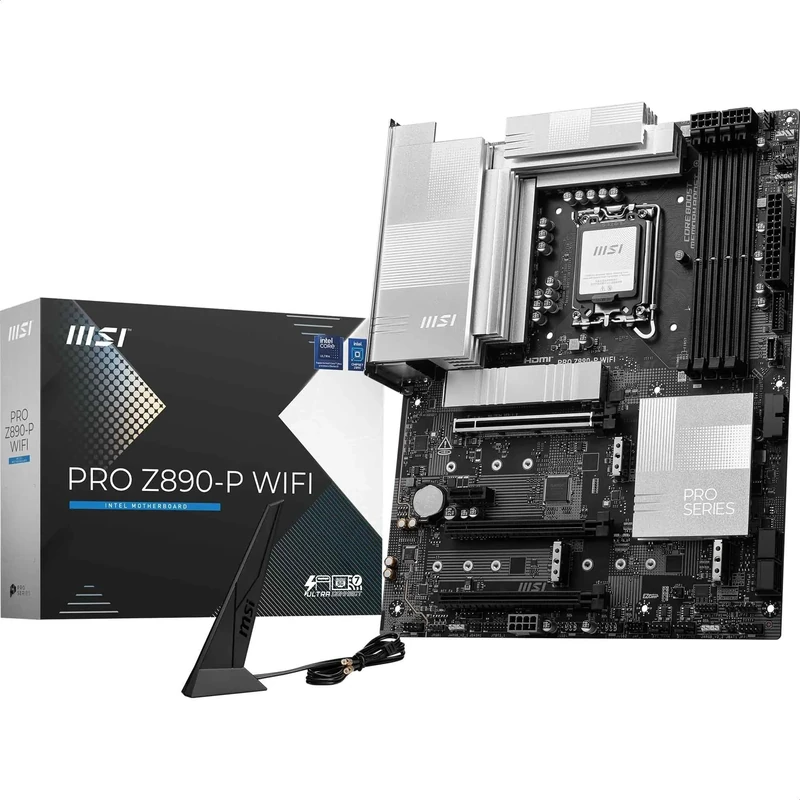 MSI PRO Z890-P WIFI Motherboard, ATX - Supports Intel Core Ultra Processors (Series 2), LGA 1851-55A DrMOS, DDR5 Memory Boost (9200+ MT/s OC), PCIe 5.0 x16 & 4.0 x16, M.2 Gen5, Wi-Fi 7, 5G LAN