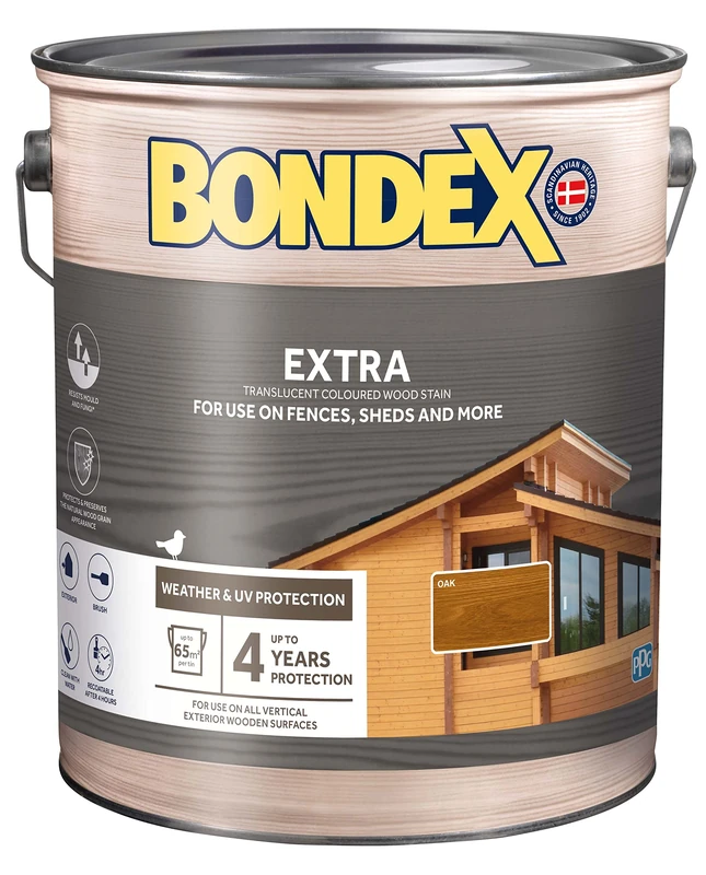 Bondex Extra Wood Stain - Oak – Suitable for Exerior Wood - Weather & UV Protection – Water Based – 4 Years Protection - 5L