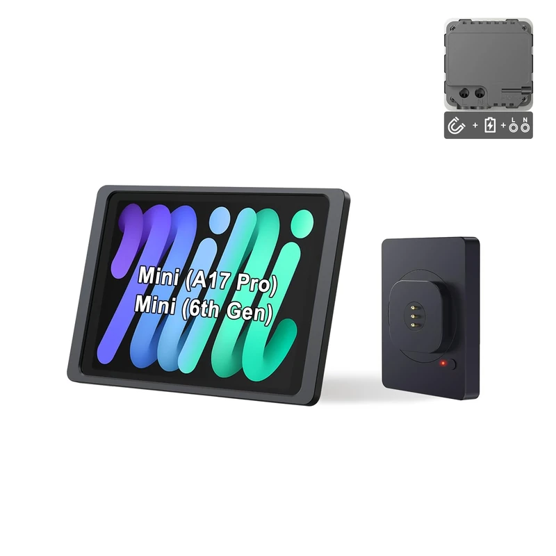 EMONITA Magnetic Wall Mount with Charging Case A6 for iPad Mini (A17 Pro, A15 Bionic) 8.3-Inch. 100-250V AC 18W Quick Charge, Strong Magnets, 360 Rotation