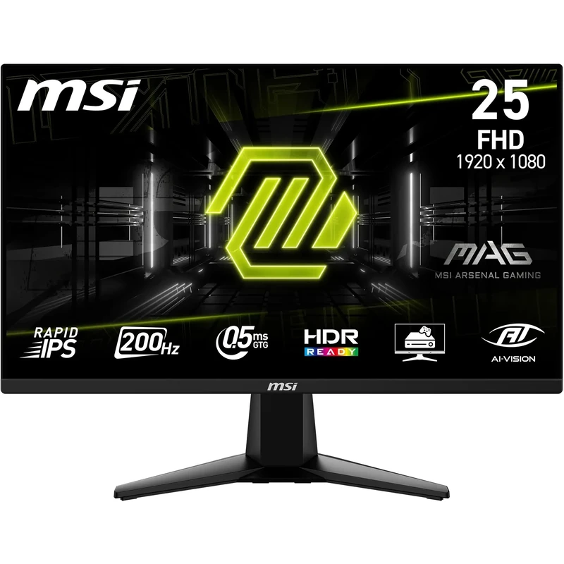 MSI MAG 255F E20,24.5-Inch FHD 1920x1080 Gaming Monitor - 200Hz, 0.5ms, HDR ready, AMD FreeSync Premium, Eye care, AI vision, HDMI 2.0b, DP 1.2a, Frame-less, Tilt Adjustable, Vesa Mount, Black