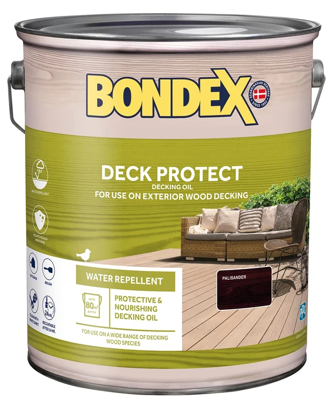 Bondex Deck Protect - Palisander - Protective Decking Oil –Suitable for Exerior Wood - Water Repellant & Mould Resistant - Matt Finish – 5L