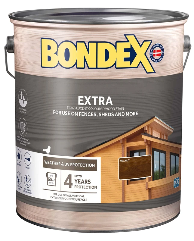 Bondex Extra Wood Stain - Walnut – Suitable for Exerior Wood - Weather & UV Protection – Water Based – 4 Years Protection - 5L - Image 1