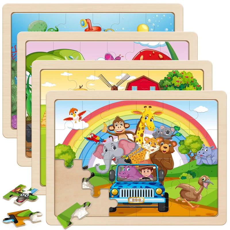 SYNARRY Wooden Jigsaw Puzzles for Kids 3 4 5 Year Olds