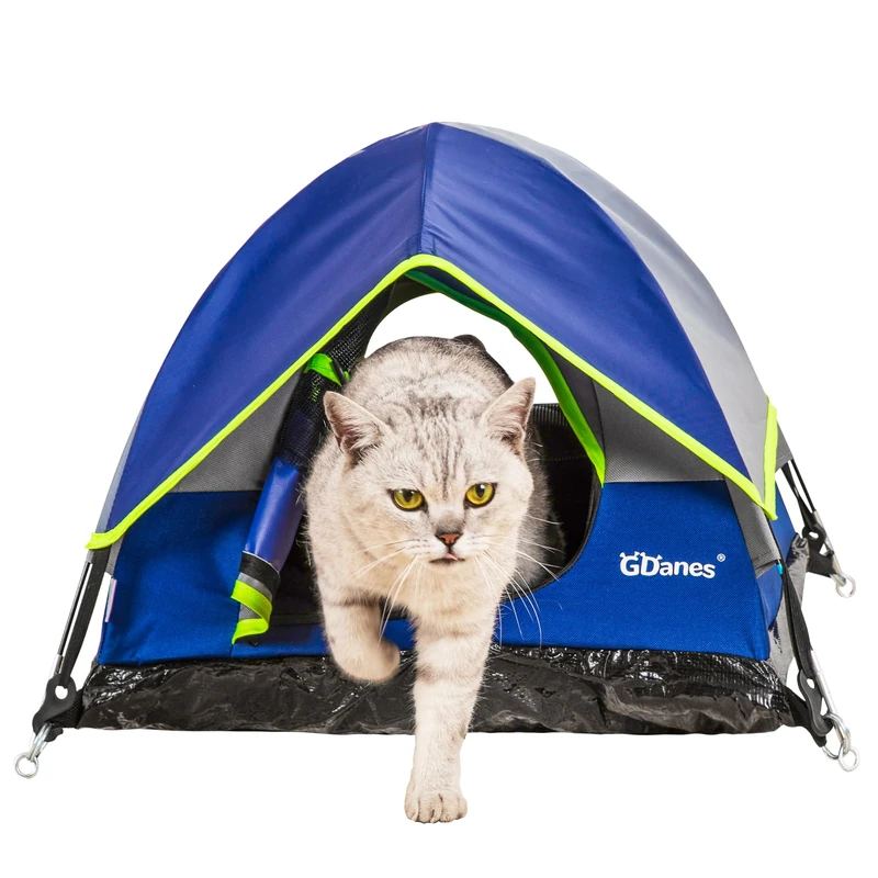 Blue Cat Tent, Large Cave Bed for Indoor Cats and Small Dogs with Soft Mat - 22" x 22" x 14"