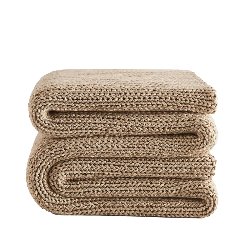 L'AGRATY Knitted Weighted Blanket - 15lbs, 48"x72", Beige, Chunky Knit, Machine Washable