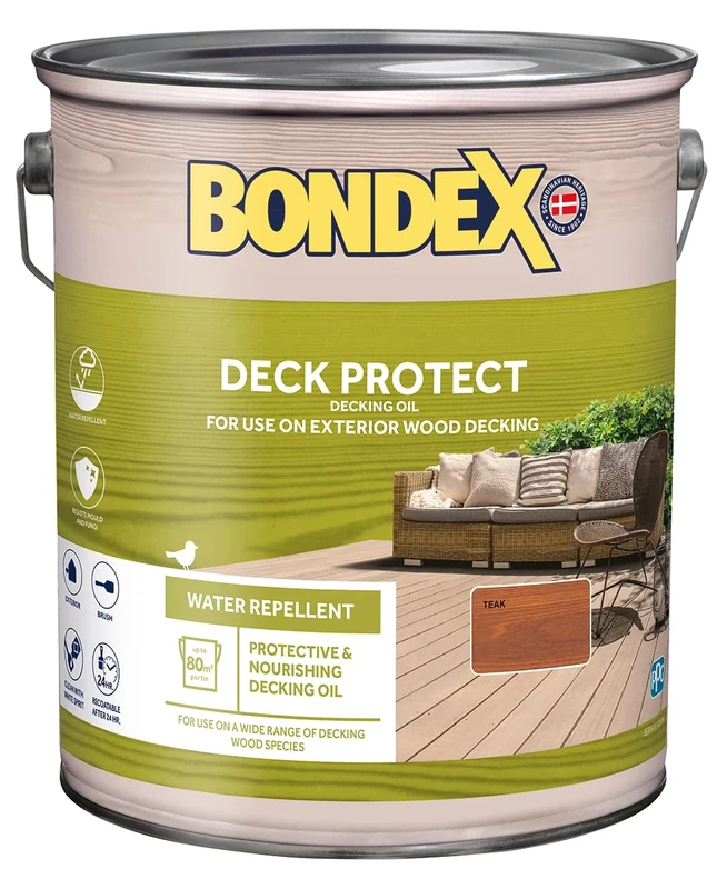 Bondex Deck Protect - Protective Decking Oil - Teak –Suitable for Exerior Wood - Water Repellant & Mould Resistant - Matt Finish – 5L