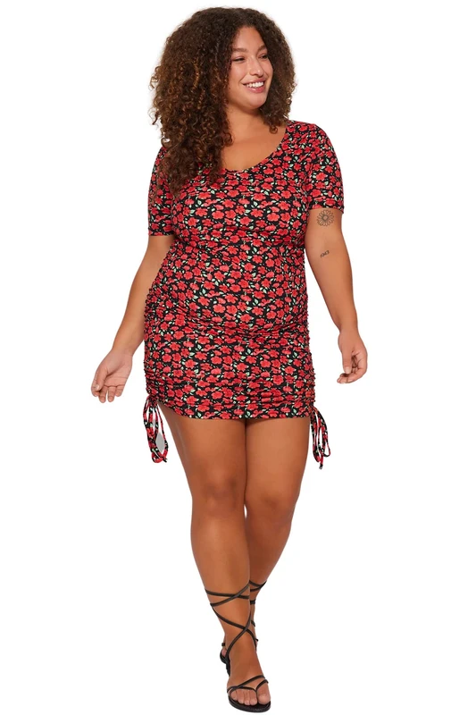 Trendyol Women Bodycon Slim fit Knit Plus Size Dress,Black,2XL