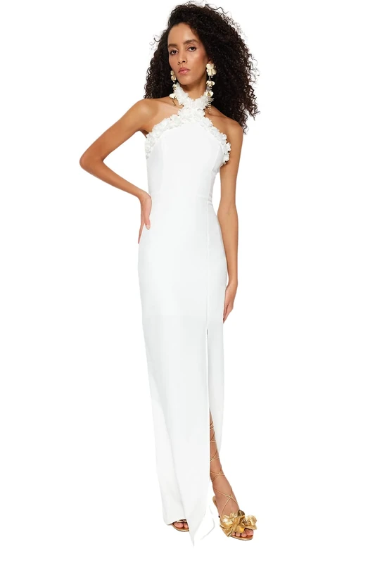 Trendyol Women's Shift Fitted Woven Evening Dress, Ecru, 6 - Image 1
