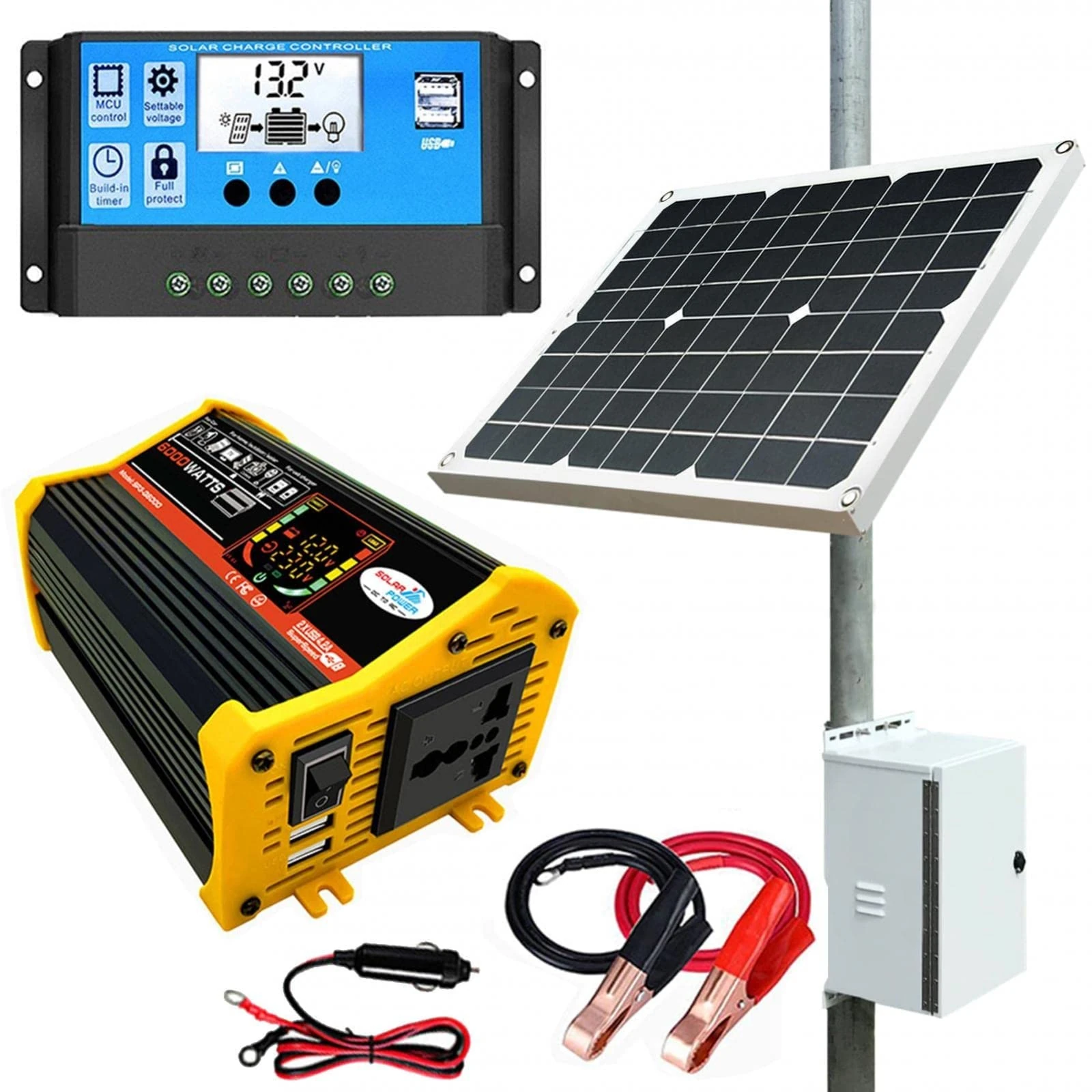 oUyOo Solar Panel Kit, Solar Power System with 4000W Power Inverter And Panels, Complete Solar Power System with Battery And Inverter for Home House Shed Farm RV Boats
