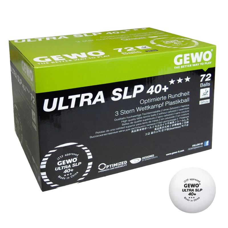 GEWO Ultra SLP Table Tennis Balls - 3 Star Table Tennis Ball Made of Plastic 40+ without Seam - ITTF Certified Competition Balls - 72 Professional Table Tennis Balls White, 40 + mm