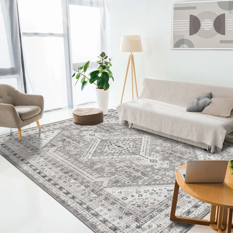 Green Decore Vernal Senglea Machine washable, Non Shedding, Non Slip Area Rug for Living Room, Bedroom, Dining Room, Hallway, Kitchen, Pet Friendly, Grey, 200 cm X 300 cm