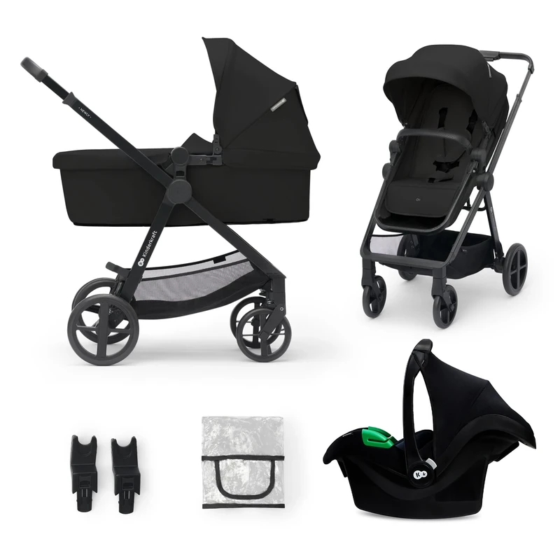 Kinderkraft Newly 3 in 1, I-Size, Stroller, Pushchair for Toddlers, Pram, Newborn Baby, Large Hood, with Accessories, Easy Folding, Included Car Seat, Shock Absorbtion, from Birth up to 22 kg, Black