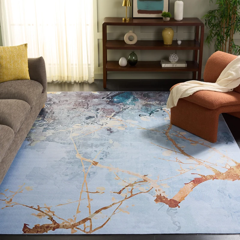 Safavieh Abstract Rug Ideal for High Traffic Areas - Machine Washable and Non Slip - Tacoma Collection, Short Pile, in Grey and Beige, 244 X 305 cm