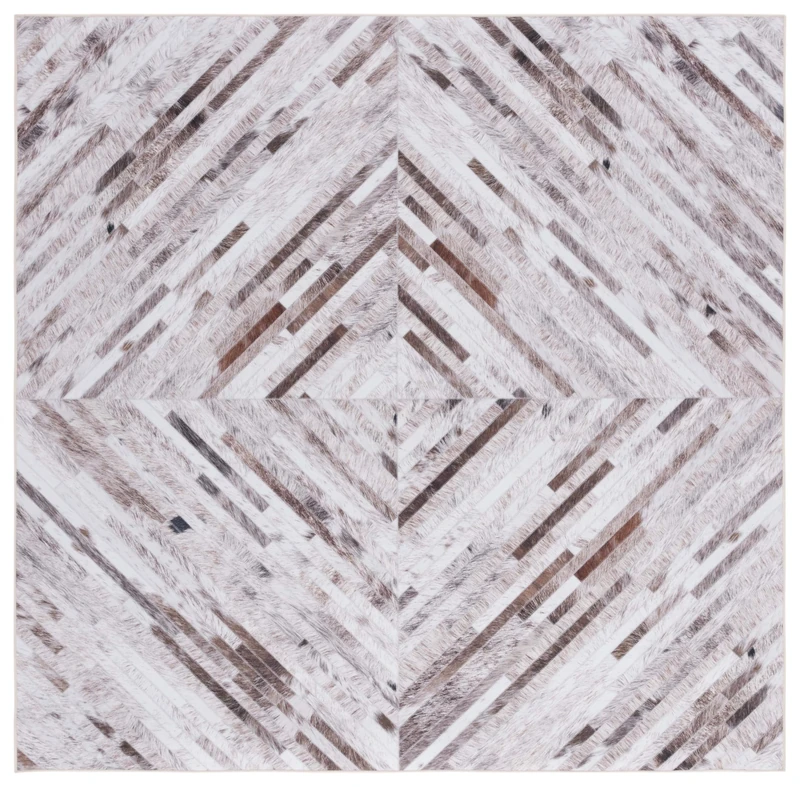 Safavieh Geometric Rug Living Room, Dining Room, Bedroom - Machine Washable and Non Slip - Faux Hide Collection, Short Pile, in Beige and Brown, 183 X 183 cm