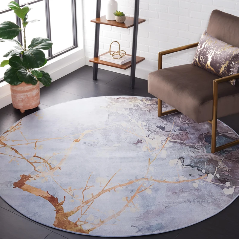 SAFAVIEH Abstract Rug Ideal for High Traffic Areas - Machine Washable and Non Slip - Tacoma Collection, Short Pile, in Grey and Beige, 183 X 183 cm