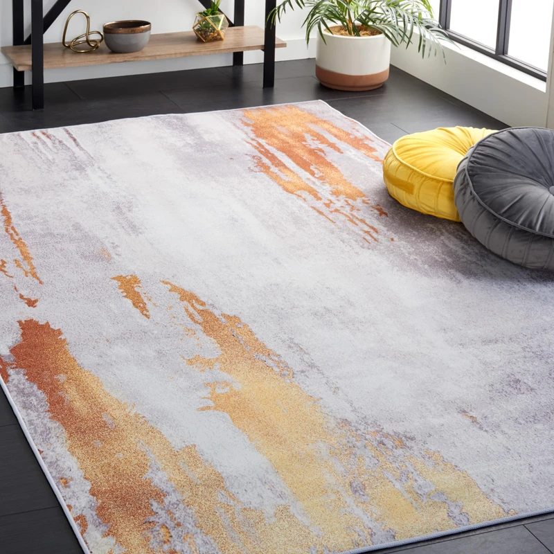 Safavieh Abstract Rug Optimal for High Traffic Areas, Machine Washable and Slip Resistant, Tacoma Collection, Short Pile, in Grey and Red, 183 X 274 cm