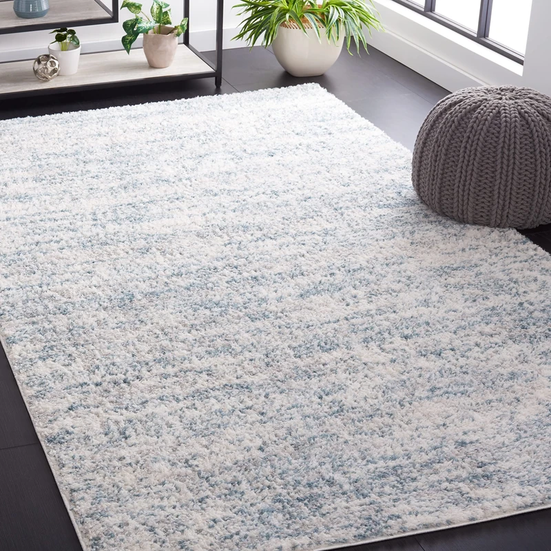 SAFAVIEH Shag Living Room, Dining Room, Bedroom - Berber Shag Collection, High Stake, Ivory and Light Turquoise, 91 x 152 cm - Image 1