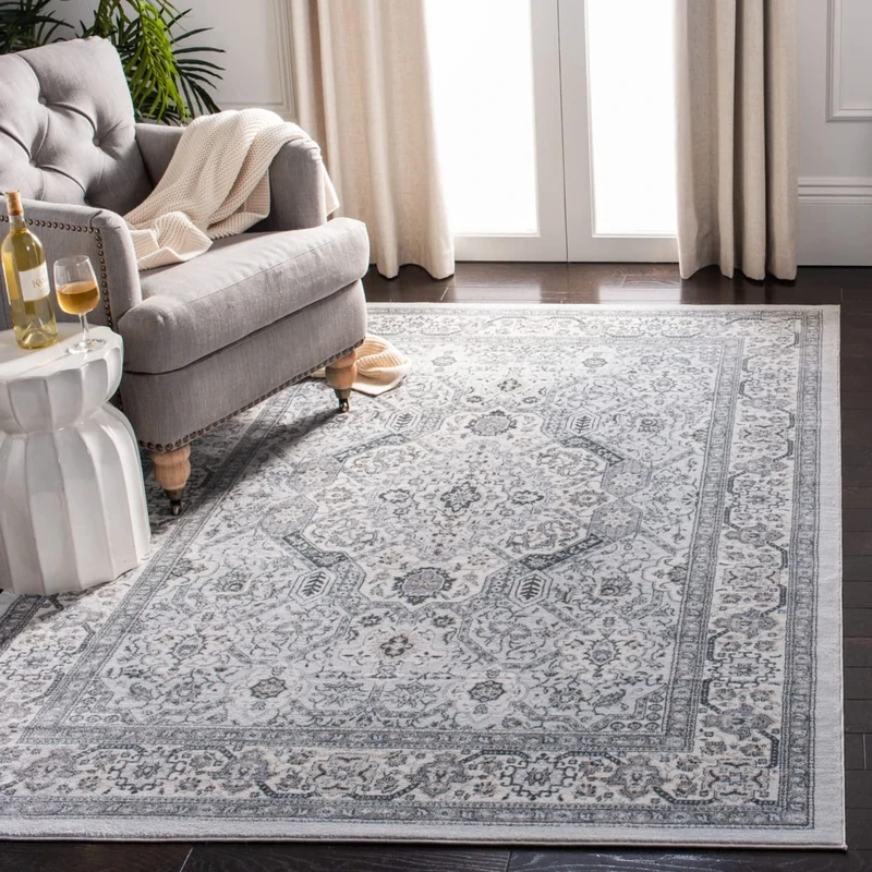 Safavieh Traditional Rug for Living Room, Dining Room, Bedroom - Isabella Collection, Short Pile, in Light Grey and Cream, 183 X 274 cm