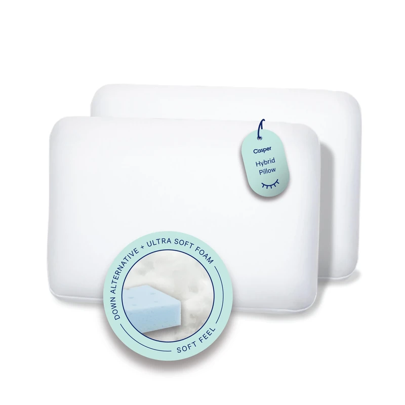 Casper Sleep, King Hybrid Pillow, Two Pack, White 2 Count