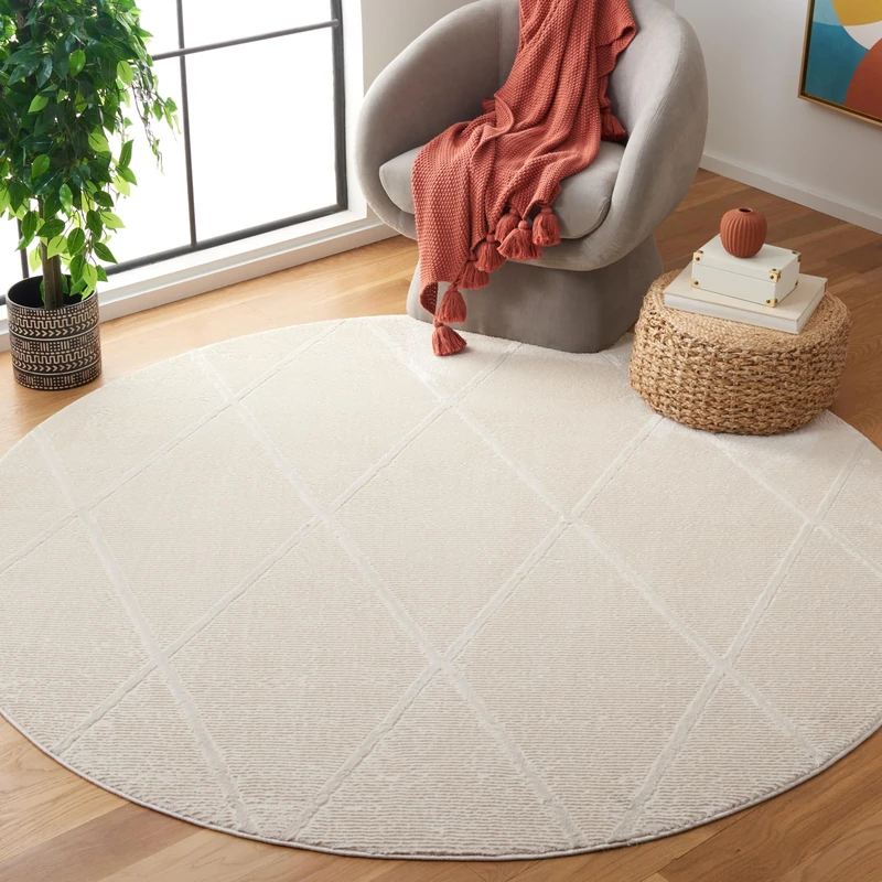 Safavieh Contemporary Rug for Living Room, Dining Room, Bedroom - Revive Collection, Short Pile, in Ivory, 200 x 200 cm