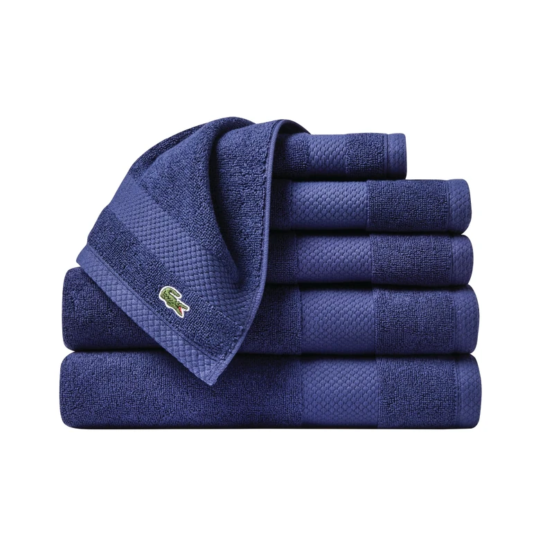 Lacoste Heritage Supima Cotton 6-Piece Towel Set, 2 Bath Towels, 2 Hand Towels, 2 Wash Cloths, Navy