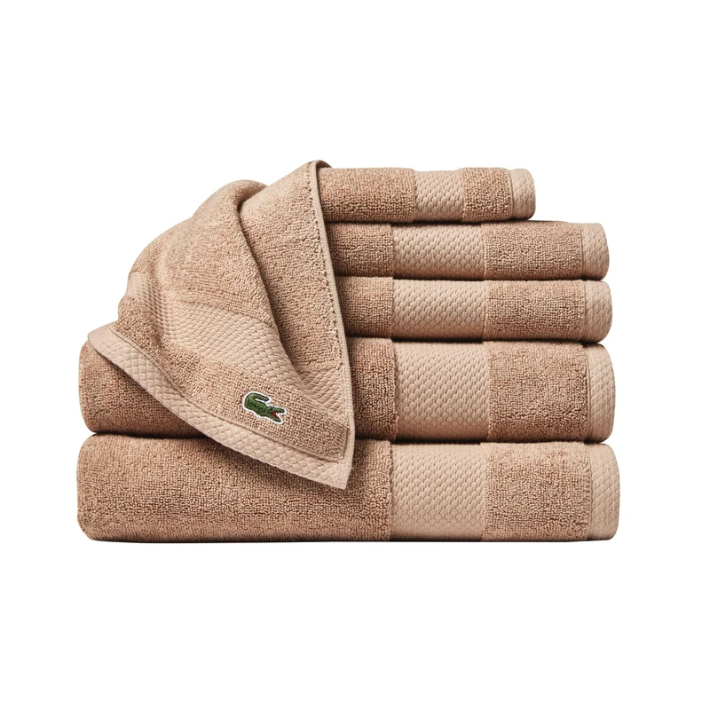 Lacoste Heritage Supima 6-Piece Cotton Towel Set, 2 Bath Towels, 2 Hand Towels, 2 Towels, Sand - Image 1