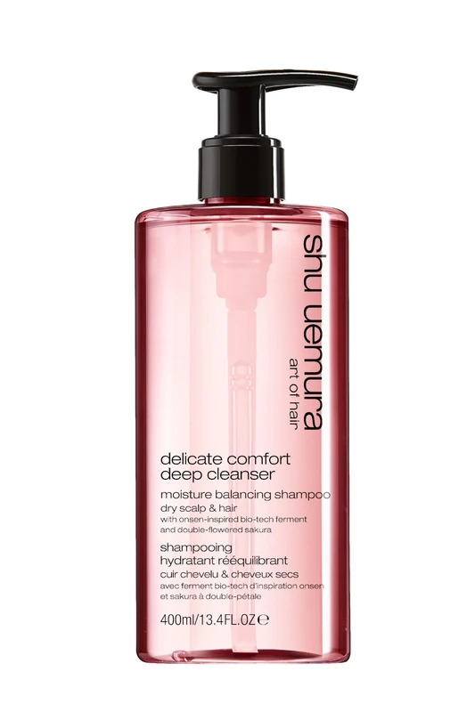 Shu Uemura, Delicate Comfort Moisture Balancing Shampoo Deep Cleanser, Dry Scalp & Hair, Enriched with Onsen Inspired Bio-Tech Ferments & Double-Flowered Sakura, Cleanses, Balances & Hydrates, 400ml