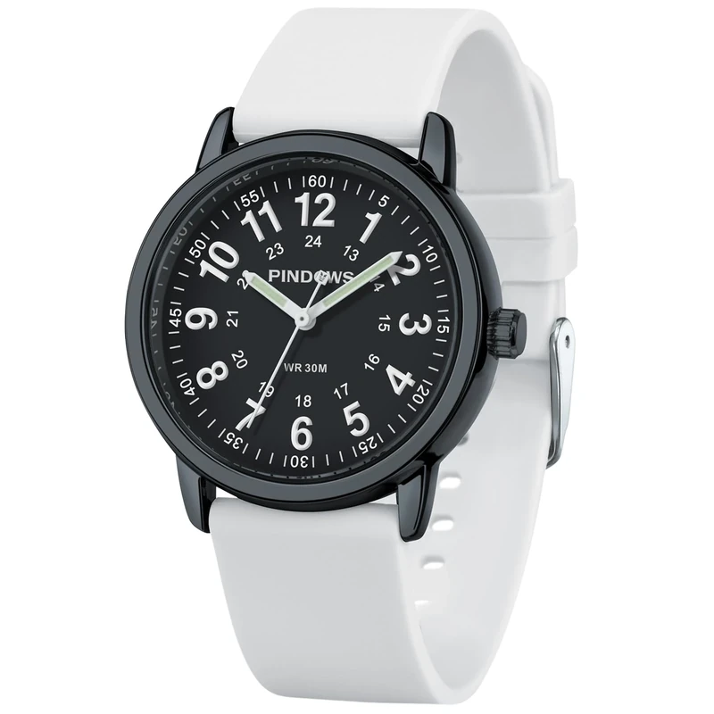 PINDOWS Womens Silicone Band Analog Quartz Watch - Luminous Dial