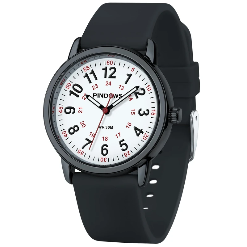 PINDOWS Womens Silicone Band Design Analog Quartz Wrist Watches for Young Women Ladies, Students, Waterproof Unisex Watch Luminous Dial