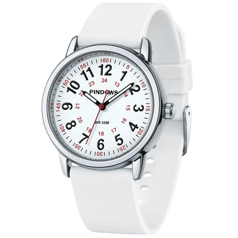PINDOWS Womens Silicone Band Design Analog Quartz Wrist Watches for Young Women Ladies, Students, Waterproof Unisex Watch Luminous Dial
