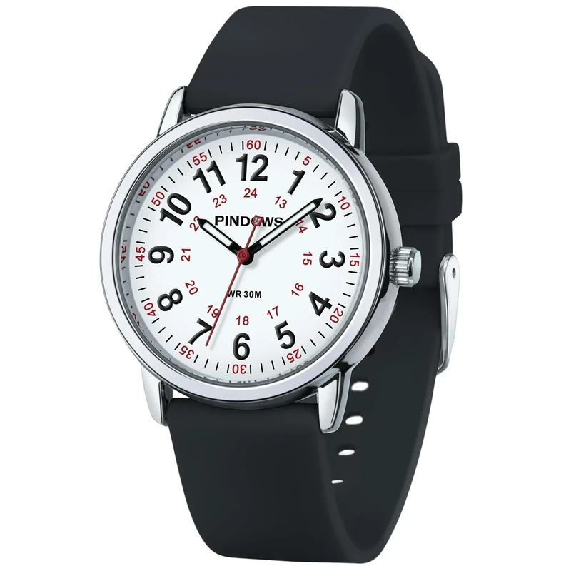 PINDOWS Silicone Band Quartz Watch - Waterproof Luminous Dial