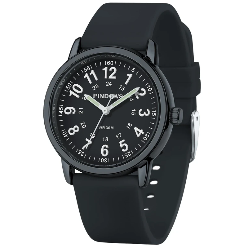 PINDOWS Womens Silicone Band Analog Quartz Watch - Luminous - Image 1
