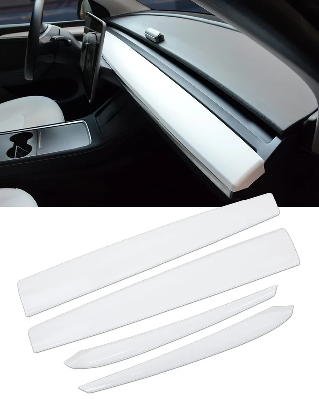 KKTR-CAR Dashboard Cover Wrap and Front Door Inner Armrest Panel Cover Trim Compatible with Tesla Model Y/ 3 (4 pcs) (Matte White)