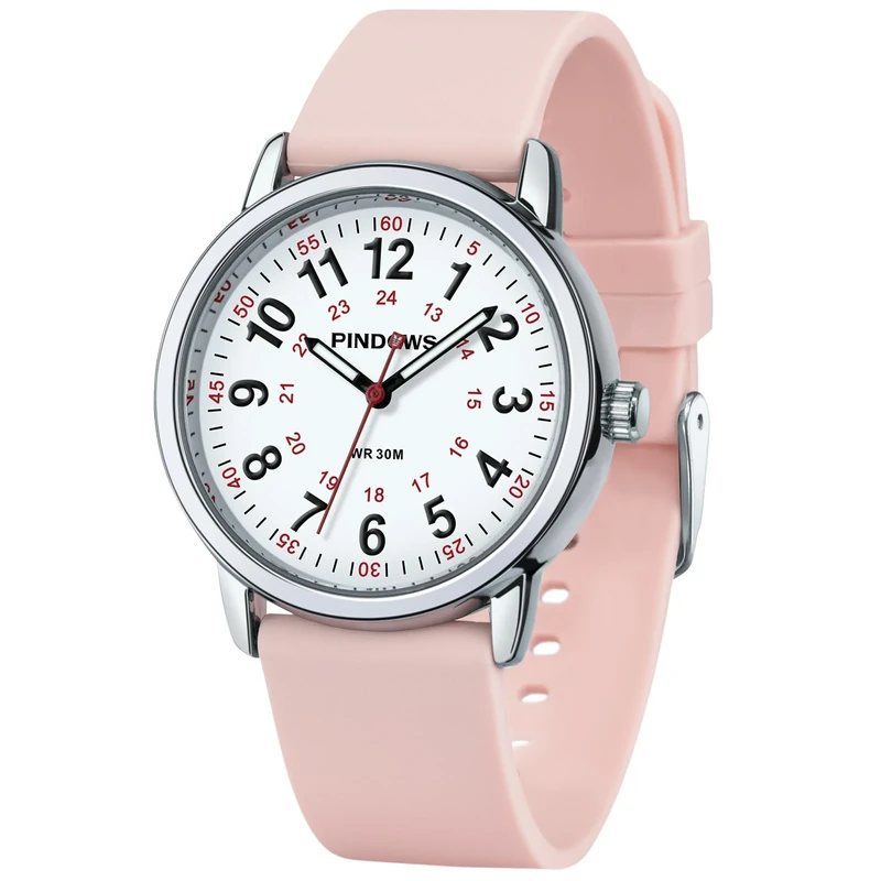 PINDOWS Womens Silicone Band Design Analog Quartz Wrist Watches for Young Women Ladies, Students, Waterproof Unisex Watch Luminous Dial