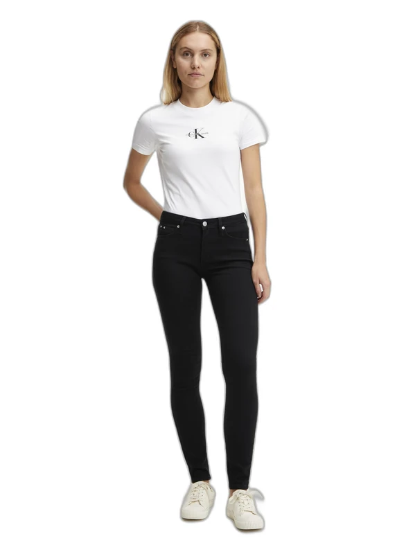 Calvin Klein Jeans Women's Mid Rise Skinny J20j221582 Pants, Denim (Denim Black), 26W / 32L