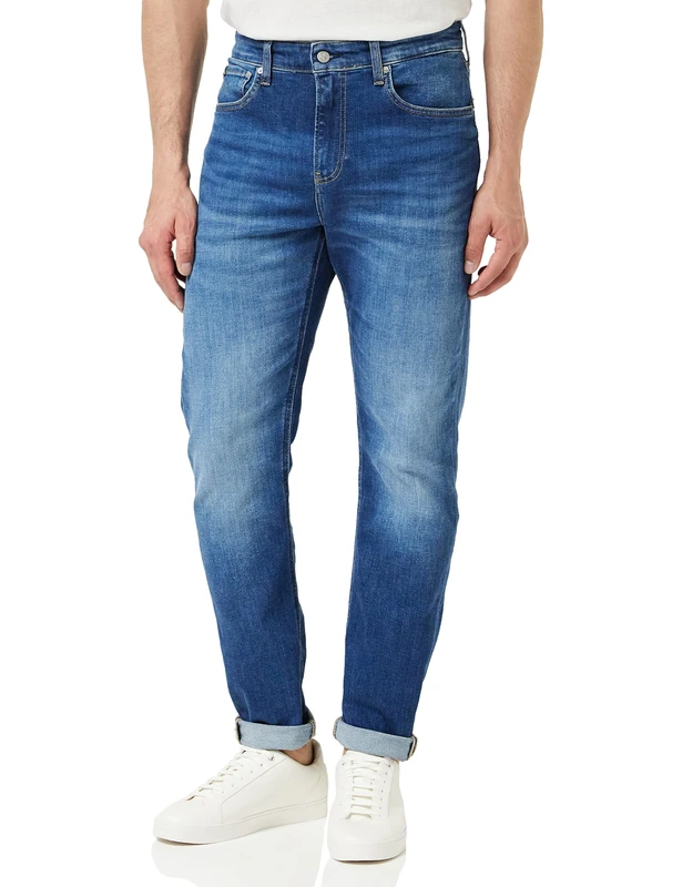 Calvin Klein Men’s Mid Rise Slim Taper Jeans, Blue (Denim Dark), 31W/30L