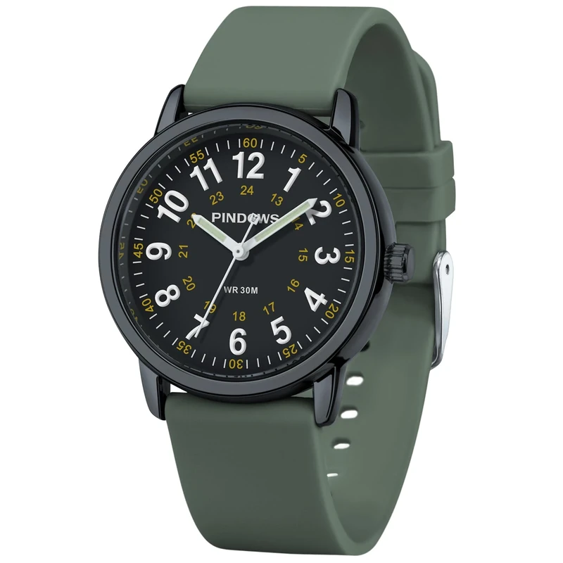 PINDOWS Womens Silicone Band Design Analog Quartz Wrist Watches for Young Women Ladies, Students, Waterproof Unisex Watch Luminous Dial.