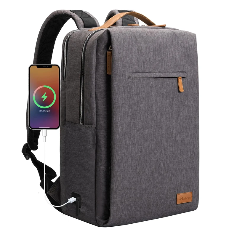 Hp hope Laptop Backpack for Women Travel, Durable Backpacks Carry On, with USB Charging Port, Fits 15.6 Inch Laptop, Waterproof, Resistant Luggage Business Weekender Bag, Grey