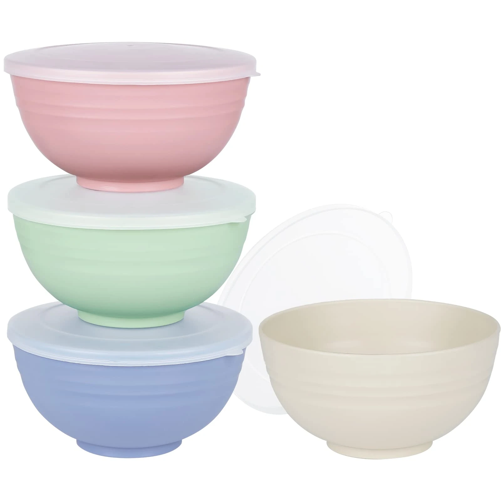 Greentainer Unbreakable Large Cereal Bowls with lids- 24 OZ Plastic Lightweight Bowl Sets 4 - Dishwasher & Microwave Safe - for Cereal, Salad,Soup, Noodle, 4 Pieces-Blush