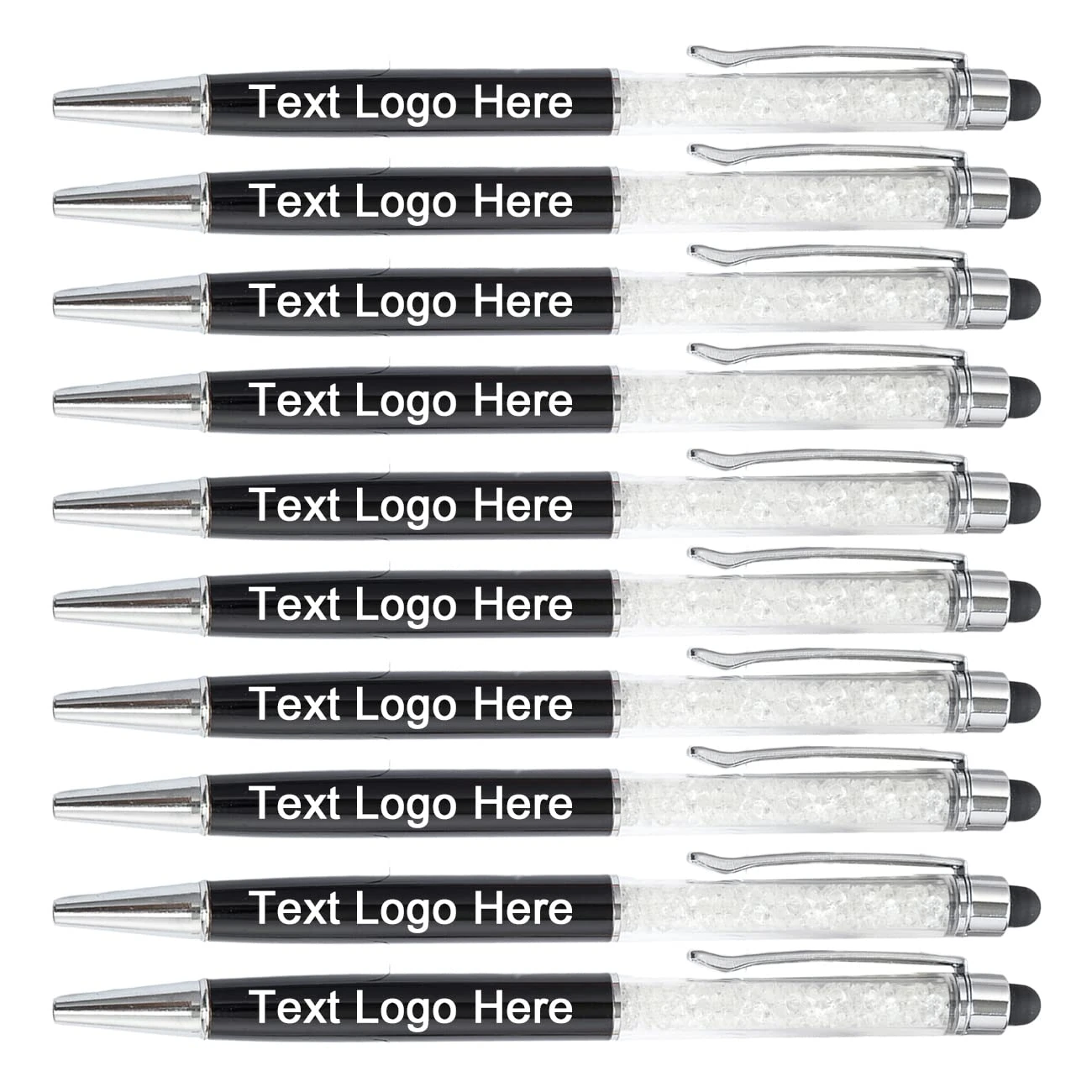 HEYZARDA Personalised Pens with Name Logo Text Custom Ballpoint Pens in Bulk with Stylus for Touchscreen for Business Office Church 100 Pcs, black white
