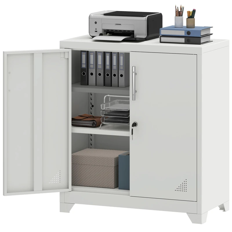YITAHOME Office Storage Cabinet, Metal Office Storage Cupboard with 2 Adjustable Shelves, Lockable Filing Cabinets with Ventilation Holes for Home Office Garage Gym School, White, 80 x 40 x 90cm - Image 1
