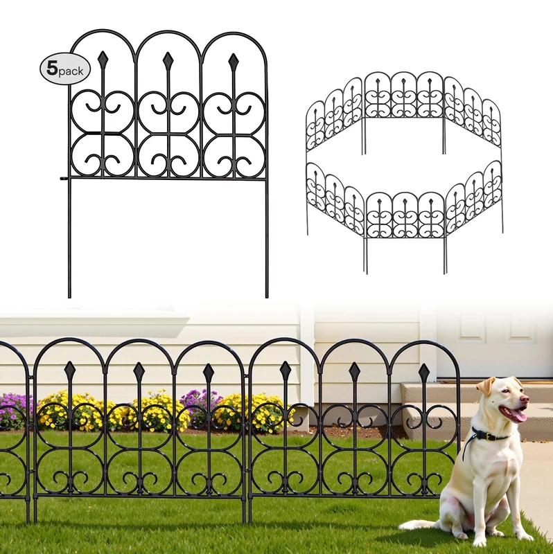 Idzo K38G 32" x 10ft Rustproof Metal Wire Garden Fencing Gate Panels Animal Barrier Iron Edge for Landscape Outdoor Decor, Black