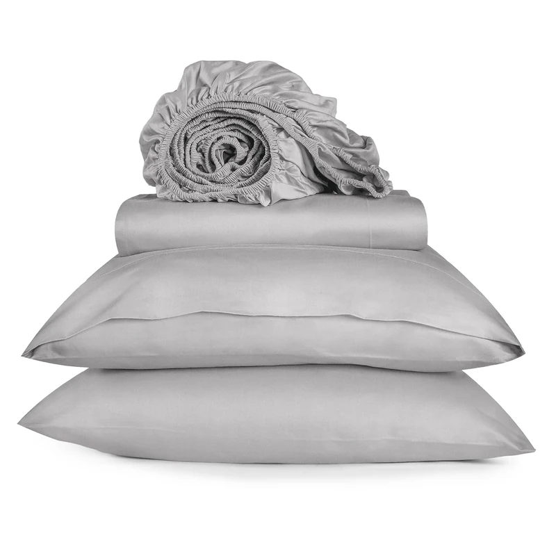 URBANHUT 100% Cotton Sheets King Size, 4 Piece Hotel Style Sheet Set Bed Sheet for King Size Bed, Sateen Weave Sheets, 16'' Elasticized Deep Pocket - Silver Grey
