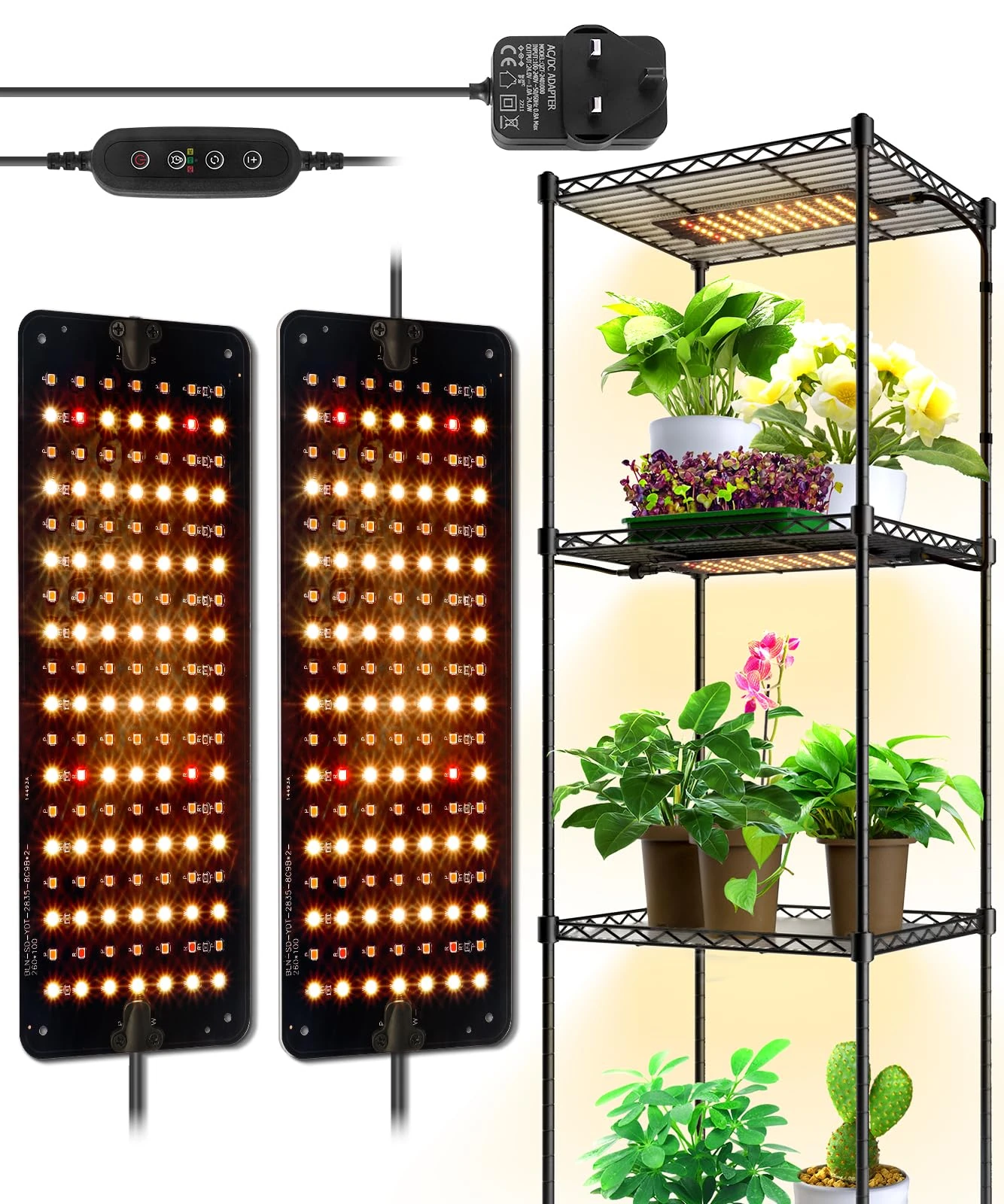 Barrina Grow Light for Indoor Plants, 20W (2 x 10W) Full Spectrum Linkable LED Plant Light Panels with 3/6/12H Auto On/Off Timer for Hydroponics, Seedlings, Succulents, Veg, Flowers, 2-Pack