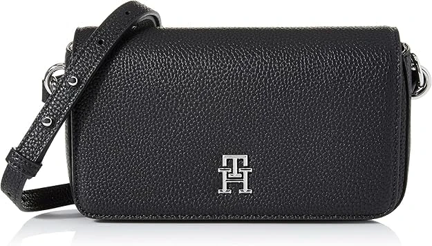 Tommy Hilfiger Women’s Small Emblem Flap Crossbody Bag, Black (Black), One Size