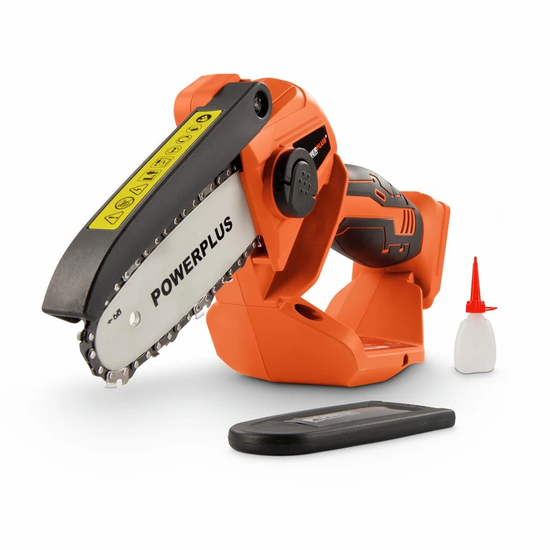 Power Plus Dual Power Battery Chainsaw POWDPG7572-20V Saw, Without Battery and Charger, Small Electric Saw with 100 mm Blade for One-Hand Operation, Garden Tools for Easy Gardening - Image 1