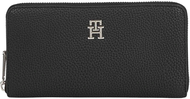 Tommy Hilfiger Women’s Large Emblem Purse with Zip, Black (Black), One Size