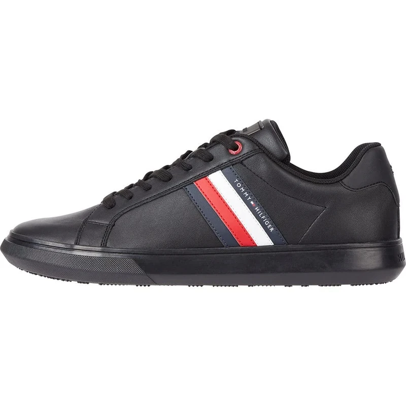 Tommy Hilfiger Men’s Essential Leather Low Top Cupsole Trainers, Black (Triple Black), 9